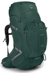 osprey aether plus 85l men's backpacking backpack, axo green, s/m