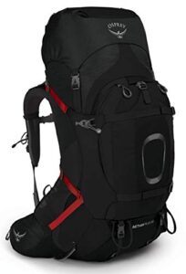 osprey aether plus 60l men's backpacking backpack, black, s/m