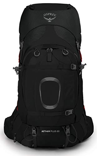 Osprey Aether Plus 60L Men's Backpacking Backpack, Black, S/M