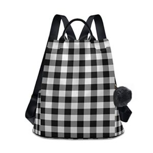 alaza retro black white buffalo plaid backpack purse for women anti theft fashion back pack shoulder bag
