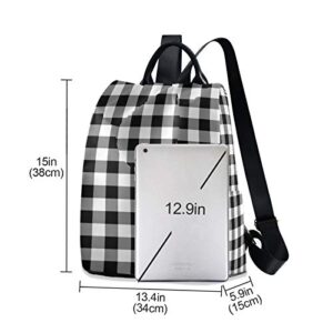 ALAZA Retro Black White Buffalo Plaid Backpack Purse for Women Anti Theft Fashion Back Pack Shoulder Bag