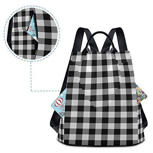 ALAZA Retro Black White Buffalo Plaid Backpack Purse for Women Anti Theft Fashion Back Pack Shoulder Bag