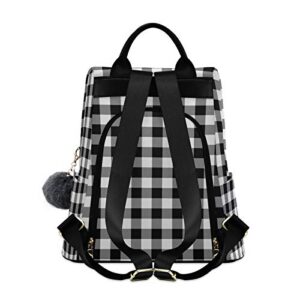 ALAZA Retro Black White Buffalo Plaid Backpack Purse for Women Anti Theft Fashion Back Pack Shoulder Bag
