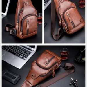 Leather Sling Bag Small Purse for Men Women Crossbady Bag Chest Bags Shoulder Backpack Cross Body Man Womens Water Resistant Vintage