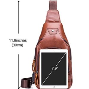 Leather Sling Bag Small Purse for Men Women Crossbady Bag Chest Bags Shoulder Backpack Cross Body Man Womens Water Resistant Vintage