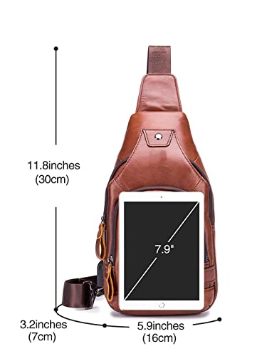 Leather Sling Bag Small Purse for Men Women Crossbady Bag Chest Bags Shoulder Backpack Cross Body Man Womens Water Resistant Vintage