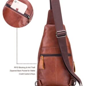 Leather Sling Bag Small Purse for Men Women Crossbady Bag Chest Bags Shoulder Backpack Cross Body Man Womens Water Resistant Vintage