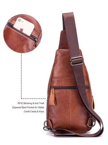 Leather Sling Bag Small Purse for Men Women Crossbady Bag Chest Bags Shoulder Backpack Cross Body Man Womens Water Resistant Vintage