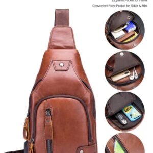 Leather Sling Bag Small Purse for Men Women Crossbady Bag Chest Bags Shoulder Backpack Cross Body Man Womens Water Resistant Vintage