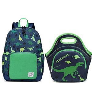 VASCHY Lightweight Preschool Backpack with Lunch Box Bag Set for School Kindergarten Daycare Dinosaur