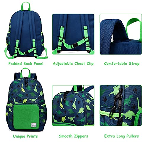 VASCHY Lightweight Preschool Backpack with Lunch Box Bag Set for School Kindergarten Daycare Dinosaur