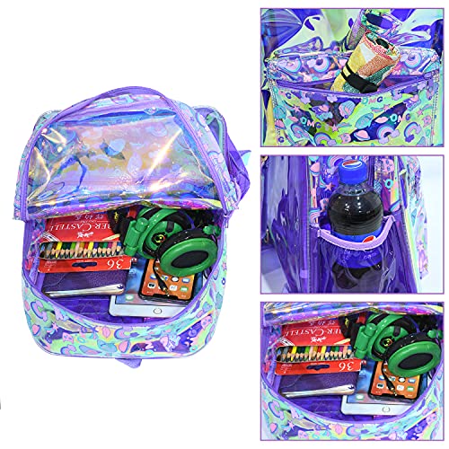 RuRu monkey Transparent Hologram Girls Clear Backpack - Ideal PVC Clear Backpack for Kids Ages 4-10 for Kindergarten, Preschool, and Lower Elementary Students, Purple