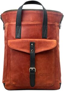 orna's leather art | swan everyday leather backpack for women. practical, stylish and spacious women’s bag. real leather in a chic backpack and contemporary design (r. cognac)