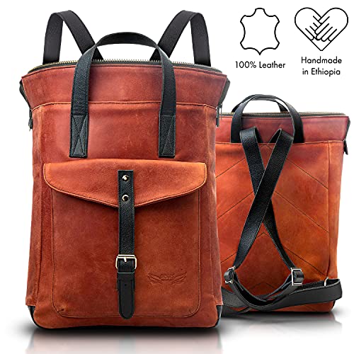 ORNA'S LEATHER ART | SWAN Everyday leather backpack for Women. Practical, Stylish and Spacious Women’s Bag. Real Leather in A Chic Backpack And Contemporary Design (R. COGNAC)