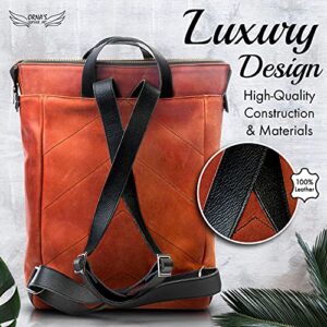 ORNA'S LEATHER ART | SWAN Everyday leather backpack for Women. Practical, Stylish and Spacious Women’s Bag. Real Leather in A Chic Backpack And Contemporary Design (R. COGNAC)