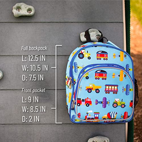 Wildkin 12 Inch Kids Backpack Bundle with Water Bottle (Trains, Planes & Trucks)