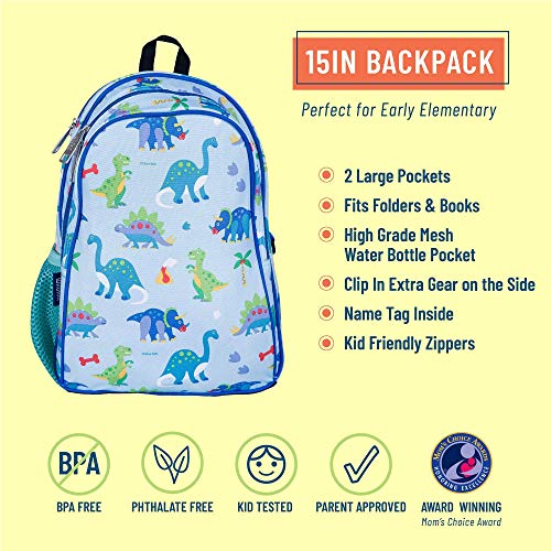 Wildkin 15 Inch Kids Backpack Bundle with Lunch Bag (Dinosaur Land)