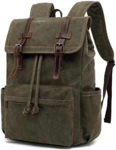 huachen vintage canvas backpack, mens travel rucksack for laptop hiking bag (m83_green)