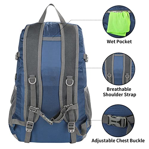 WATERFLY Lightweight Packable Hiking Backpack: Foldable Travel Daypack Ultralight Camping Day Pack for Woman Man