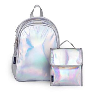 wildkin 15 inch kids backpack bundle with lunch bag (holographic)