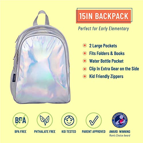 Wildkin 15 Inch Kids Backpack Bundle with Lunch Bag (Holographic)