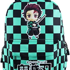 Roffatide Anime Demon Slayer Backpack Black Green Plaid School Bag Large Capacity Laptop Back Pack