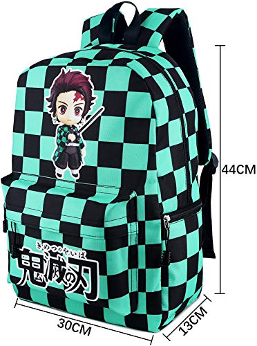 Roffatide Anime Demon Slayer Backpack Black Green Plaid School Bag Large Capacity Laptop Back Pack