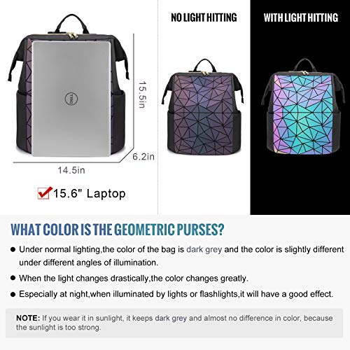 LOVEVOOK Geometric Luminous Laptop Backpack, 15.6-Inch Anti-Theft Laptop Bag Gift for Women Girls with USB Charging Port