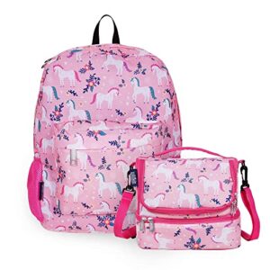 wildkin 16 inch backpack bundle with 2 compartment lunch bag (magical unicorns)