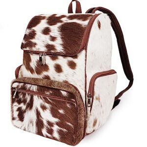 III-Fashions Cowhide Hair Print Diaper Backpack Rucksack/Knapsack Travel Shoulder Bag Brown & White (Backpack)