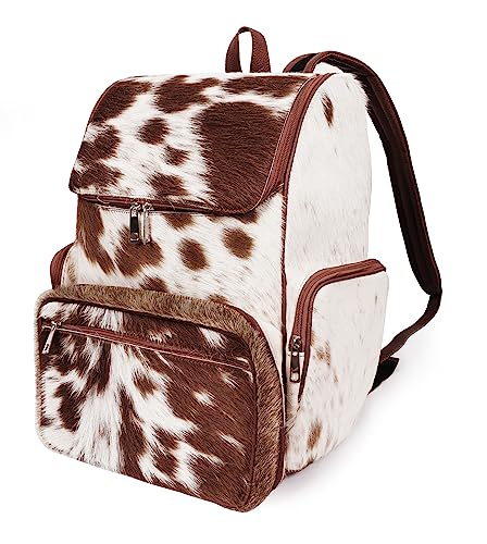 III-Fashions Cowhide Hair Print Diaper Backpack Rucksack/Knapsack Travel Shoulder Bag Brown & White (Backpack)