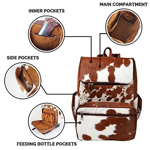 III-Fashions Cowhide Hair Print Diaper Backpack Rucksack/Knapsack Travel Shoulder Bag Brown & White (Backpack)