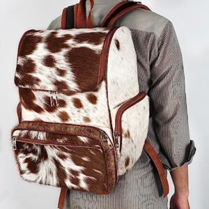 III-Fashions Cowhide Hair Print Diaper Backpack Rucksack/Knapsack Travel Shoulder Bag Brown & White (Backpack)