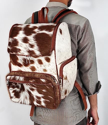 III-Fashions Cowhide Hair Print Diaper Backpack Rucksack/Knapsack Travel Shoulder Bag Brown & White (Backpack)