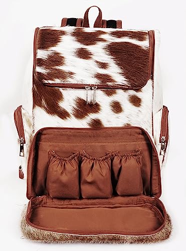 III-Fashions Cowhide Hair Print Diaper Backpack Rucksack/Knapsack Travel Shoulder Bag Brown & White (Backpack)