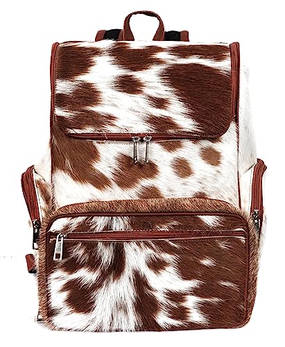 III-Fashions Cowhide Hair Print Diaper Backpack Rucksack/Knapsack Travel Shoulder Bag Brown & White (Backpack)