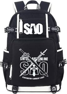 roffatide anime sword art online backpack luminous school bag sao laptop backpack with usb charging port & headphone port
