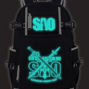 Roffatide Anime Sword Art Online Backpack Luminous School Bag SAO Laptop Backpack with USB Charging Port & Headphone Port