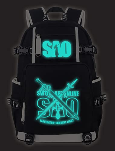 Roffatide Anime Sword Art Online Backpack Luminous School Bag SAO Laptop Backpack with USB Charging Port & Headphone Port