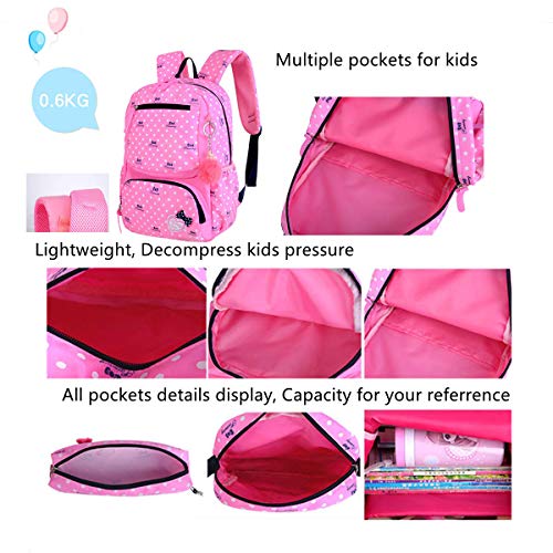 EKUIZAI 3Pcs Heart Prints Backpack Sets 3 in 1 Bowknot Primary Schoolbag Travel Daypack School Bag Kid Backpack for girls (Blue)