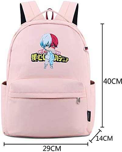 Roffatide Anime My Hero Academia Todoroki Shoto Backpack Lightweight Nylon Backpack Printed Schoolbag Daypack Pink