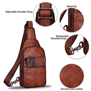 IVTG Genuine Leather Sling Bags Hiking Sling Backpacks Shoulder Fanny Pack Vintage Handmade Crossbody Chest Daypack (Coffee)