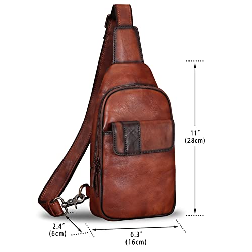 IVTG Genuine Leather Sling Bags Hiking Sling Backpacks Shoulder Fanny Pack Vintage Handmade Crossbody Chest Daypack (Coffee)