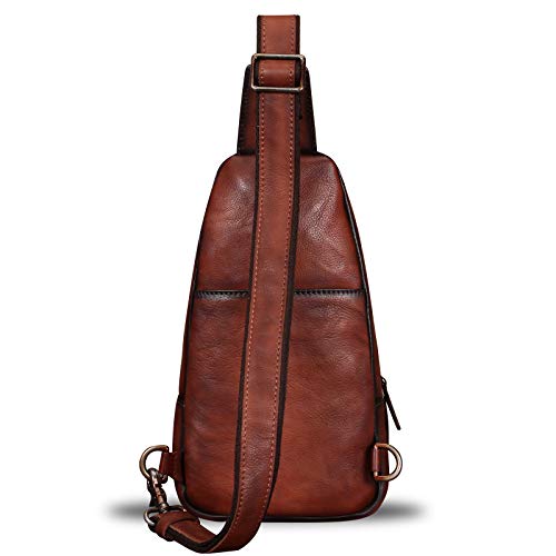 IVTG Genuine Leather Sling Bags Hiking Sling Backpacks Shoulder Fanny Pack Vintage Handmade Crossbody Chest Daypack (Coffee)
