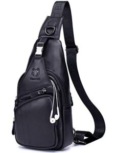 bullcaptain cross body bags for men leather sling bag casual daypacks chest bags shoulder bag travel hiking backpacks (black)