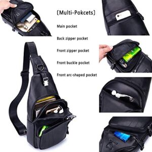 BULLCAPTAIN Cross body Bags for Men Leather Sling Bag Casual Daypacks Chest Bags Shoulder Bag Travel Hiking Backpacks (Black)