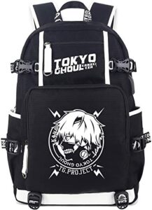 roffatide anime tokyo ghoul laptop backpack printed luminous schoolbag rucksack with usb charging port & headphone port black