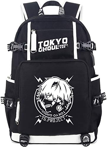 Roffatide Anime Tokyo Ghoul Laptop Backpack Printed Luminous Schoolbag Rucksack with USB Charging Port & Headphone Port Black