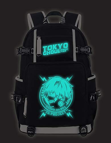 Roffatide Anime Tokyo Ghoul Laptop Backpack Printed Luminous Schoolbag Rucksack with USB Charging Port & Headphone Port Black