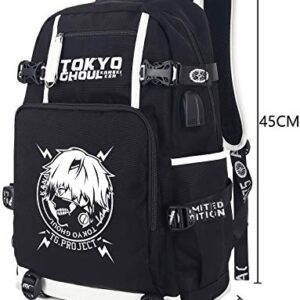 Roffatide Anime Tokyo Ghoul Laptop Backpack Printed Luminous Schoolbag Rucksack with USB Charging Port & Headphone Port Black